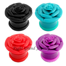 Turquoise Color 3D Carved Resin Rose Ear Plugs